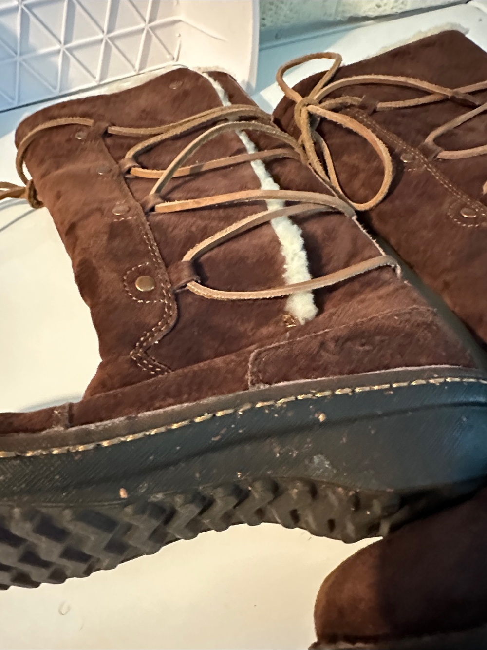 UGG Brown Lace-Up Shearling-Trim Suede Boot - Picture 7 of 7